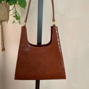 Croc Embossed Shoulder Bag Purse Small Brown